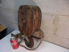 Vintage Wood Cast Iron Metal Block   Tackle Double Pulley Barn Boat Antique