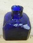 Antique Early Fancy Square Deep Cobalt Blue Ink Well Beveled Glass Bottle