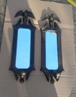 Pair Gold bronze Tone Metal Federal Eagle Mirror Back Wall Sconce 16 5 x6 5 