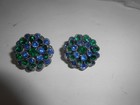 Two Vintage Blue And Green  Rhinestone Buttons 7 8  Perfect Silvertone Back