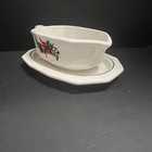 Pfaltzgraff Christmas Heritage Gravy Boat And Saucer Set Made In Usa Holly Bow