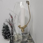 Vintage Large Clear Glass Hurricane Vase Hanging Brass Taper Candlestick Holder