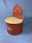 Vintage German Enamel Hanging Flour Mehl Container Wall Mount Tin Box