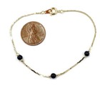 Vintage Japanese Gold Plated Chain Jet Black Round Pearl Beaded 7  Bracelet D249