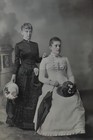 Antique 1880s Sixth Plate Tintype Photo Two Women Holding Hats Umbrella Prop