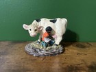 Vintage 1993 Primark Hand Painted Cow Milking Scene Figurine Black Americana