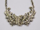 Antique Silver Repousse Art Nouveau Detailed Feather Statement Necklace