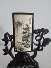 Vintage Chinese Rosewood Framed Carved  Geisha Table Screen Signed Script 6 
