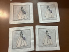 Collection Of 4 Fine Linen Napkins Woman In Peach Dress W  Purple Flower Bouquet