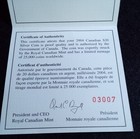 2004  20 Canada Iceberg 1 Oz Silver Proof Holographic Coin W box   Coa Low  3007