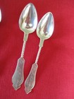  12  Ornate G h  Hull Coin Silver  Twisted Handle Coffee Spoons  Mono