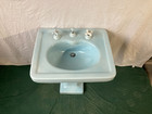 Antique 28x22 Light Blue Ceramic Pedestal Sink Old Vtg Standard 422-25e