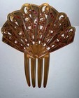 Vintage Mcm Hair Comb Faux Tortoise Shell Fan W  Red Rhinestones 5 5    X 5   
