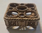 Vintage Metal Lipstick Holder Square White   Gold Tone Ornate