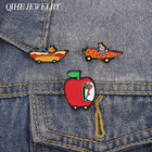 Cartoon Animated Movies Brooch Enamel Pins Lowly Worm Apple Car Hot Dog Car