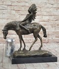 Signed Original Native American Indian Riding Horse Bronze Sculpture Figure Art