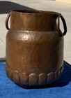 Vintage Hammered Copper Pot Planter Rolled Edge Dovetailed Seam Brass Handles