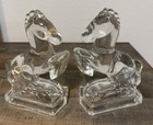 Pair Of Vintage L  E  Smith Clear Glass 8  Tall Rearing Horse Bookends 1940s