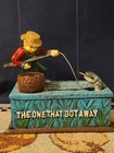 Mechanical Vintage Fishing Cast Iron Coin Bank The One That Got Away Fish