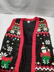 Holiday Time Santa Claus Ugly Christmas Open Cardigan With Bells And Sequins