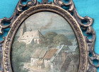 Rare Vintage Oval Miniature With Silkscreen Printing  rural Landscape 