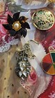 Vintage Multicolor Fashion Brooch Pins Lot Of 5 Metal Enamel Rhinestone Pearl