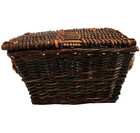 Vintage Lidded Wicker Basket Brown 14 x10 x8  Boho Storage Decor