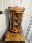Antique Wood Curved Glass Curio Cabinet With Mirrored Crown 2 Wood Shelves 13x23