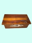 Old Wooden Box With Hinged Lid Decorative Metal Accents Vintage Design