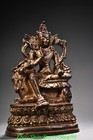 9 2  Old Tibet Temple Bronze Gilt Wenshu Manjushri Bodhisattva Ride Lion Statue