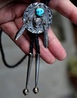 Old Charlie John Navajo Handmade Sterling Silver Turquoise Stone Bison Bolo Tie