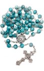 Turquoise Marble Glass Beads Rosary Necklace Catholic Miraculous Medal   Cross