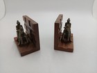 Vintage Pair Medieval Knight On Horse Cast Iron Bronze Statues Bookends On Wood