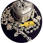 Handmade Silver Rose Beads Catholic 5 Decade Rosary Case Cross Gift Box Italy Cr