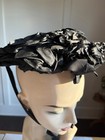 Antique C1900 Ladies Handmade Black Silk Mourning Bonnet Hat W Ribbon Ties