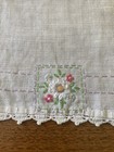 Vtg 40s 50s Embroidered Doily Dresser Scarf Crochet Lace Trim Floral 9 5x13   