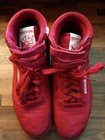 Vtg Reebok Women   s Hi Top Freestyle Sneakers Red Sz 8- 80s Retro Velcrotop Shoes