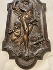 Antique Poseidon Bronzed Cast Iron Wall Plaque Dolphins Conch Trident Greek Art
