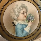 Antique Victorian Lithograph Glass Chimney Flue Cover Victorian Child W flowers