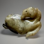 Fabulous Chinese Carved Jade Soapstone Recumbent Horse Sculpture Figure