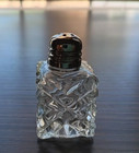 Vintage Miniature Clear Cut Glass Square Salt   Pepper Shakers With Silver Tops