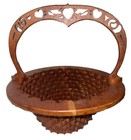 Vintage        Large Wood Scroll Saw Carved Basket Hearts Fun