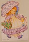 Unused Vintage Birthday Card  Pretty Girl In Purple Dress 8 1 4 