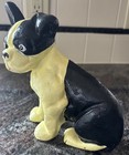 Vintage Cast Iron Boston Terrier Dog Door Stop Black White Heavy 1950s