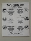 Vintage Zinn s Diner Menu Children s Rt 222 Denver Pa Zinns Lancaster County