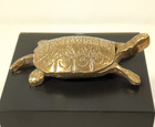 Vintage Solid Brass Turtle Figurine   Small Desk Companion   Paperweight 3 5 In