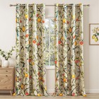 Khaki Floral Hummingbird 100  Blackout Drapes 84  Thermal Grommet 2 Panels