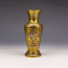 Antique Cairoware - Silver Inlaid Islamic Motif Decorated Brass Vase