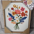 Woven Embroidered Flowers Bouquet Textile Wall Art Wood Framed Decor 12   x15    New