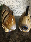 Candle Holders Tropical Fish Figurines Drip Glazed Ceramic 6 x5  2pc  Set Vtg 